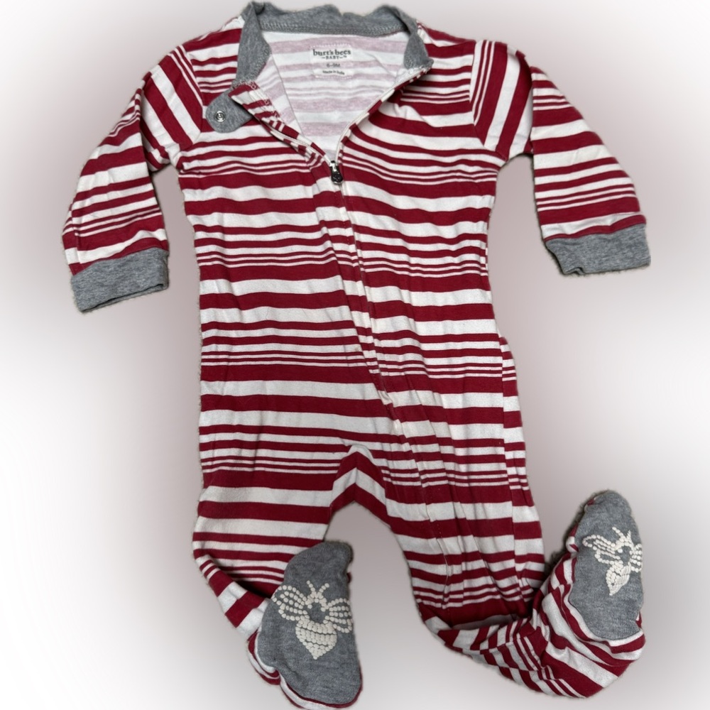 Burt's Bees Baby Red and Gray Striped Footie